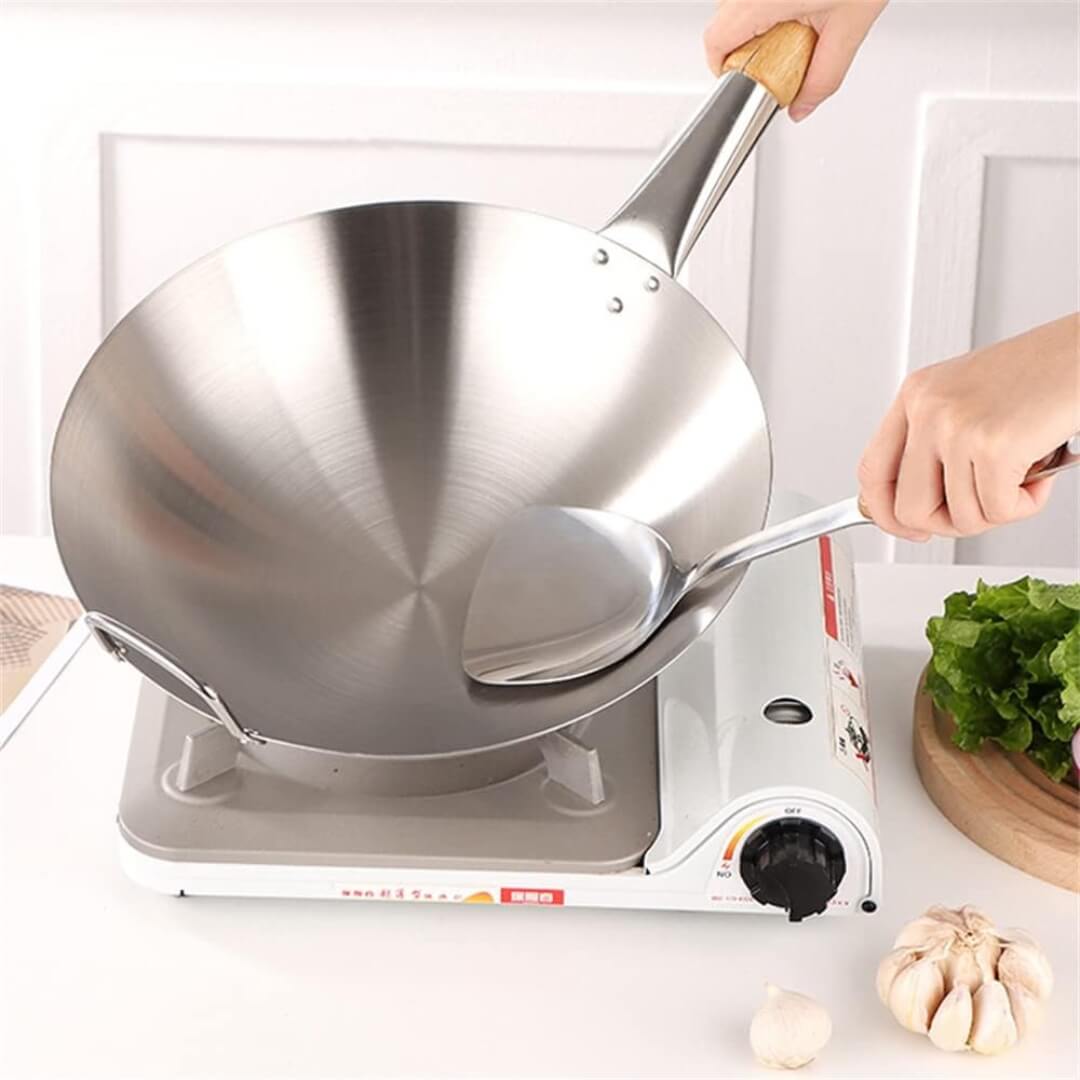 30 cm Wooden Handle premium SS Steel Pan - Image 3